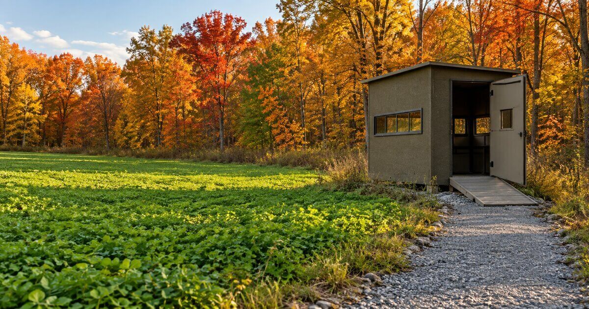 Accessible ground blind with level approach on Michigan hunting property
